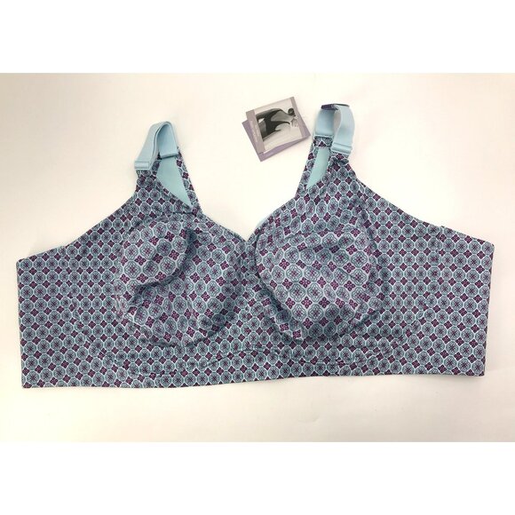 Catherines Wireless Back Smoothing Bra Geometric Print Blue 54DD NEW - Picture 1 of 4
